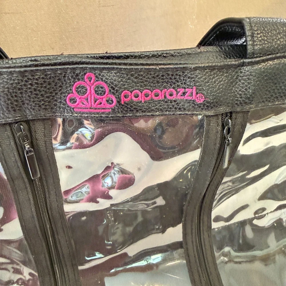 Paparazzi Accessories Black Faux Leather Clear Window Jewelry Display Tote Bag